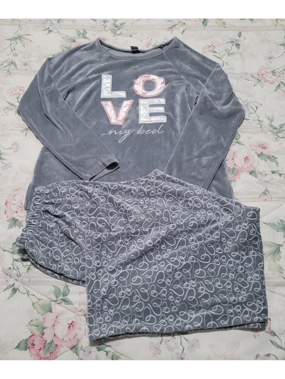 George Women's Textured Stretch Microfleece 2-Piece Pajamas Set, Small, Grey